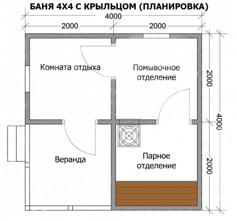 Каркасная баня 4х4 проект №1           